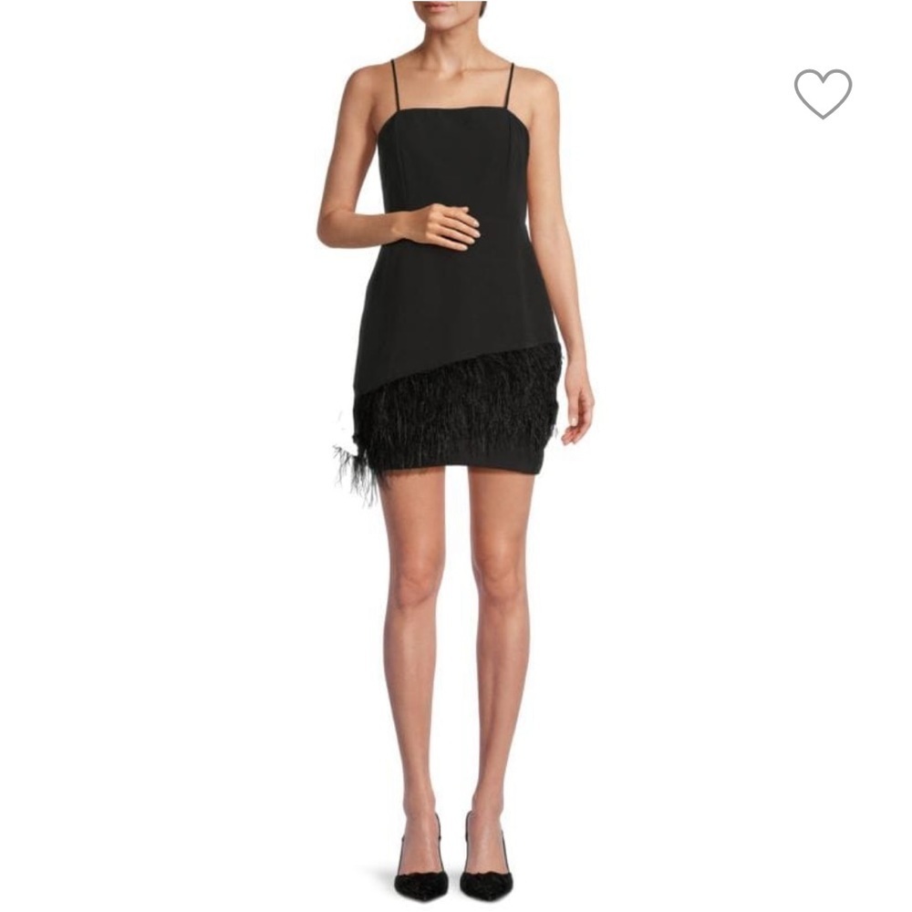 SAM EDELMAN Black Feather‎ Trim Strappy Mini Sheath Dress size 6